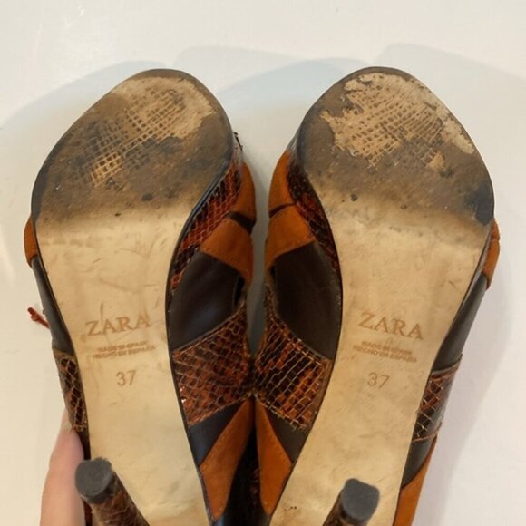 Zara Caged Heels Stiletto Suede Burnt Orange Brown Size 37 - Picture 10 of 13